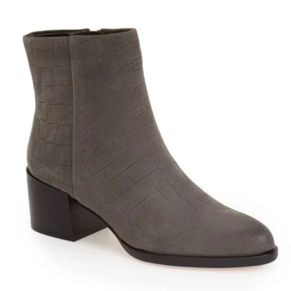 Sam Edelman Joey Croc Embossed Stacked Heel Leather‎ Ankle Boots Grey Size 7.5